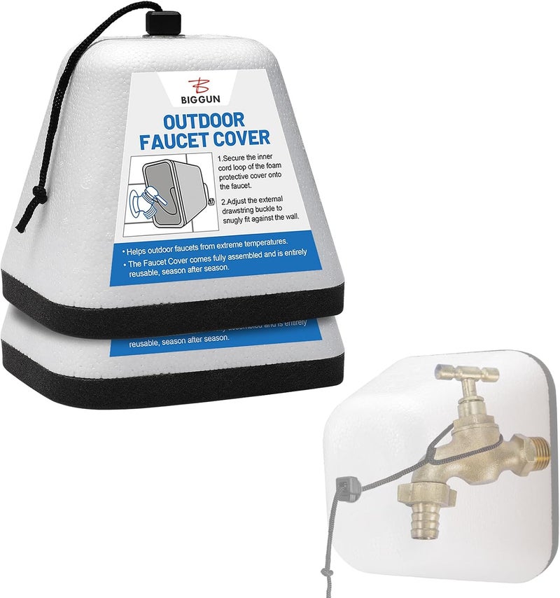 Big Gun Outdoor Faucet Covers for Winter, Easy to Install Insulated Foam Protector Against Freeze for Outside Faucet Water Spigot Garden Hose Bib, Resuable, 2 Pcs - Image 1